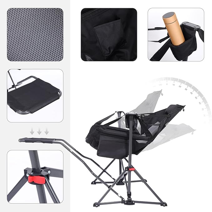 Nice C Hammock Camping Chair with Footreat Swinging Camping Chair Rocker High Back Chairs with Stand Cup Holder Side Pocket Heavy Duty (1 Pack Black)