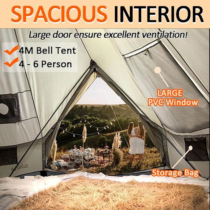 Backpacking Bell Tent with Top Stove Jack for All Year Living 300D Oxford Waterproof Yurt Tents House for Camping Glamping Parties Outdoor Events-13/16.4FT