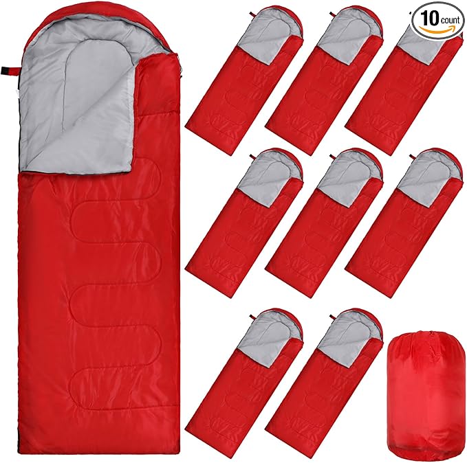 Macarrie 10 Pcs Bulk Sleeping Bags for Homeless Donation Shelter Adults 0 Degree Waterproof Sleeping Bags with Compression Sack for Cold Weather Emergency Hiking Camping Warm