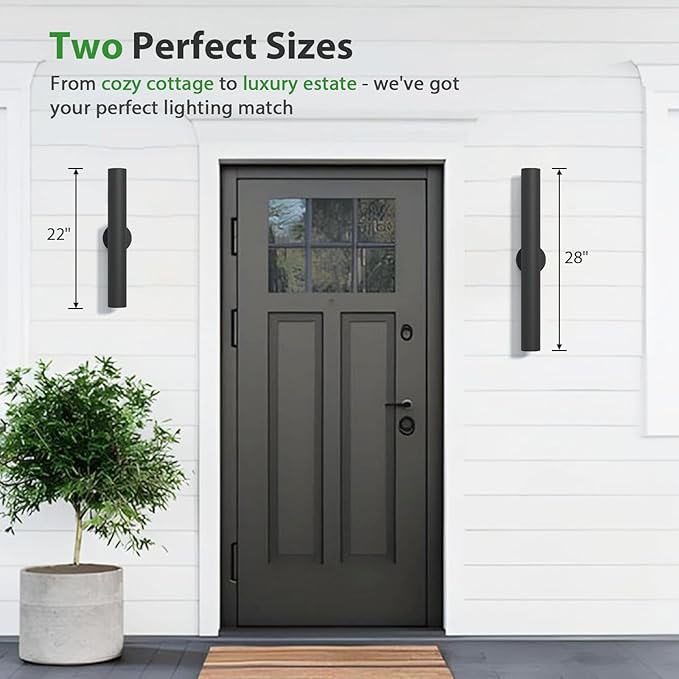LamQee 28 Long Up and Down Outdoor Wall Light 3000K Integrated LED Modern Exterior Sconces Fixtures in Anti-Rust Cylinder Waterproof IP65 Outside Lighting Wall Mount for House Porch Garage Black