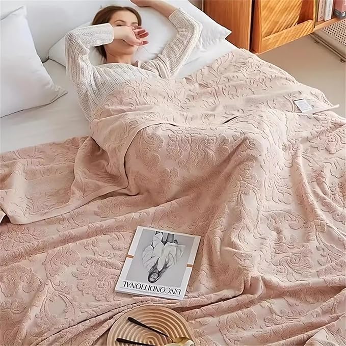 Towel Blanket Terry Cloth Blankets 60x80 - Couch Bed Cloth Fluffy Sofa Towel Duvet Blanket for Camping Picnic Beach Bedroom Birthday Gifts for Women Friends Tan Twin Size