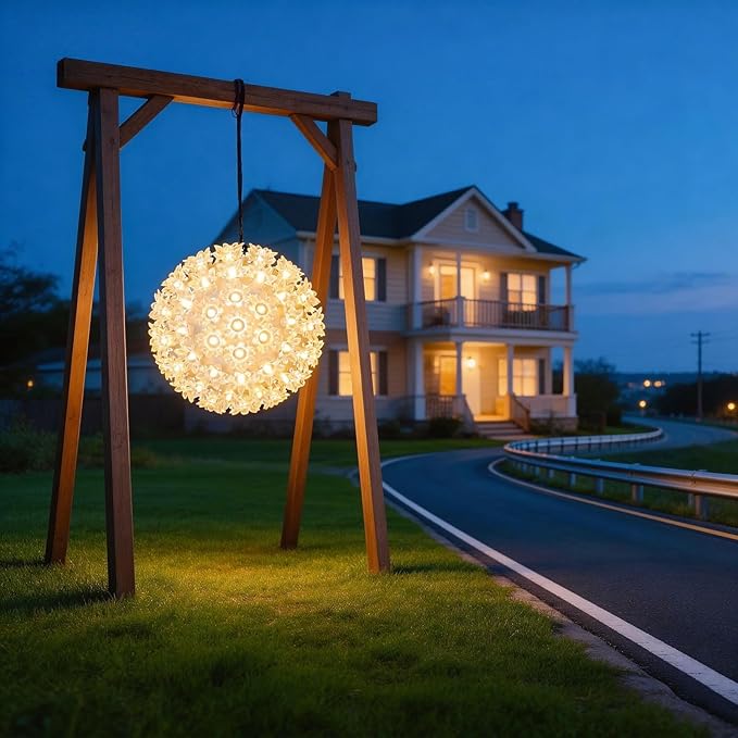 Warm White Starlight Sphere Lights 7.5 Inches UL Certified and Commercial Grade LED Hanging Sphere Light for Indoor and Outdoor Christmas Patio Garden.