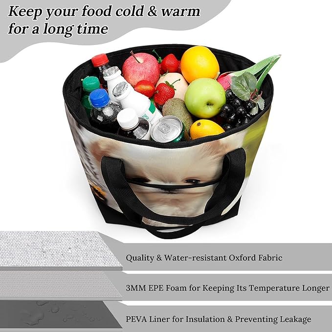 Insulated Shopping BagLarge Reusable Cooler Bags Cute Dog Printed Foldable Shopping BagTravel Waterproof Shoulder Bag