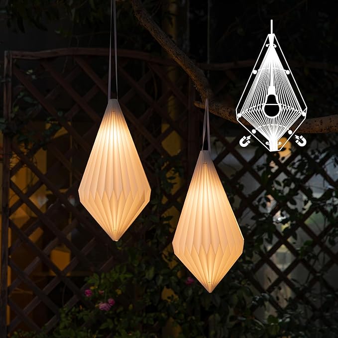 Battery Operated Outdoor Paper Lantern for Patio &amp Garden — 2Pack Waterproof Hanging Decorative Light with Remote Timer Foldable Paper Lantern with String for Backyard Porch Decor