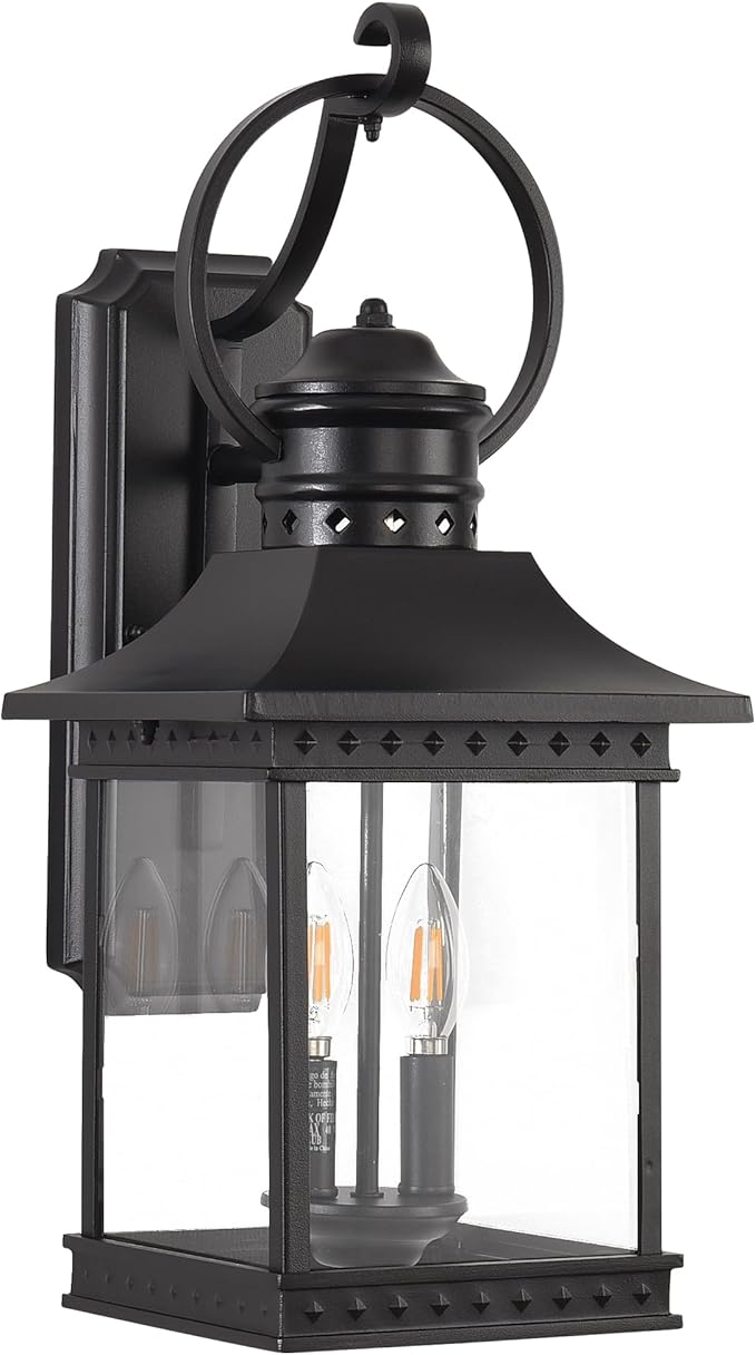 Outdoor Lanterns 21.5 H Large Exterior Sconce Lights 2-Light Black Outdoor Wall Light Fixtures with Clear Glass for Porch Patio Farmhouse