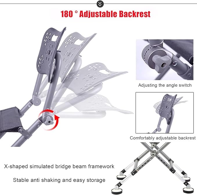 Folding Fishing Chair - Aluminum Adjustable Backrest Heavy Duty Outdoor Chair with Backpack Portable Lightweight Leisure Chair for Uneven Ground