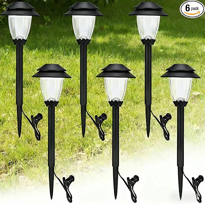 HECARIM 6 Pack Low Voltage Pathway Lights - Waterproof Outdoor Landscape Lighting Super Bright LED Garden Lights for Walkway Energy-Saving 5V Weatherproof Stake Lights (Dusk to Dawn Auto On/Off)