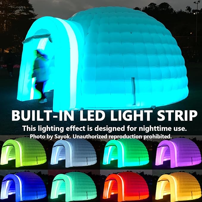 SAYOK Outdoor Portable Inflatable Igloo Dome Tent with Led Light for Party Wedding Event Camping