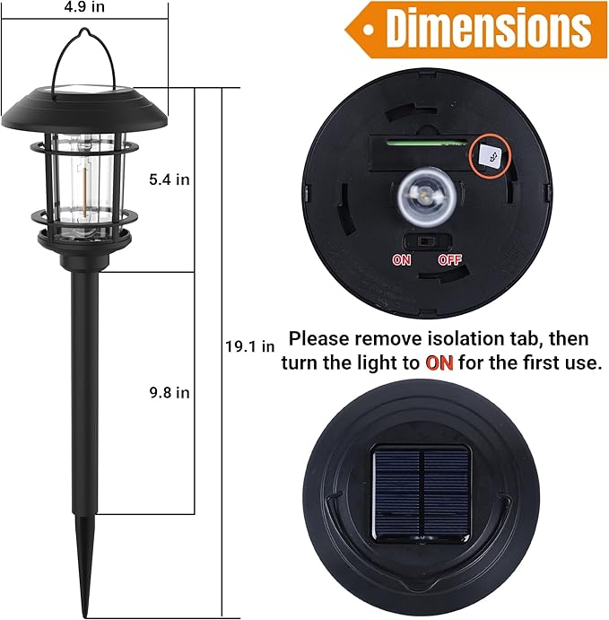Dynaming 6 Pack Dual Use Solar Path Lights Outdoor Hanging Lantern Solar Garden Lights with Edison Bulb Landscape Lighting Waterproof &amp Auto On/Off for Patio Pathway Walkway Driveway Warm Whit