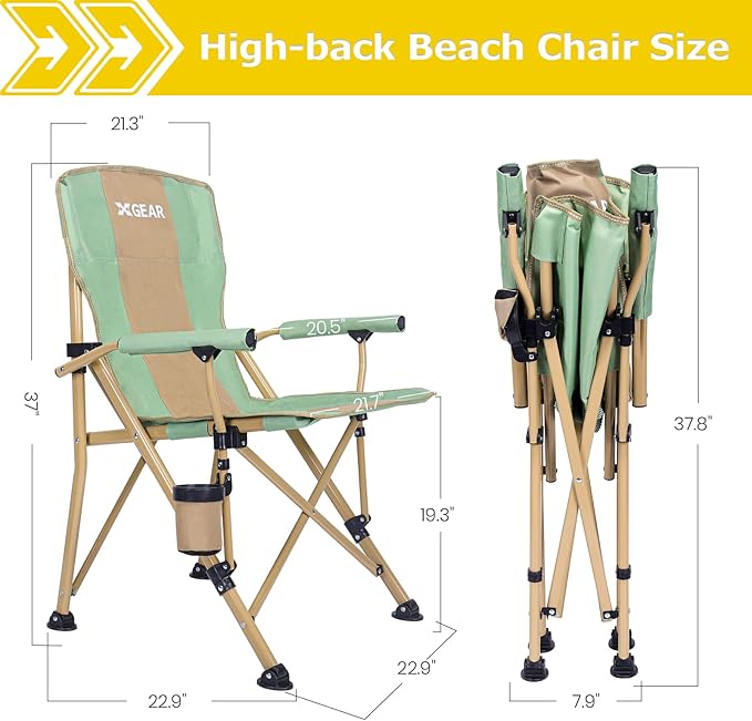 XGEAR Camping Chair with Padded Hard Armrest Sturdy Folding Camp Chair with Cup Holder Storage Pockets Carry Bag Included Support to 400 lbs
