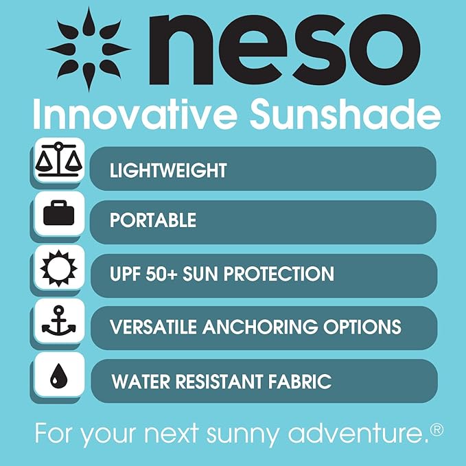 Neso Grande Portable Beach Tent Sun Shelter - Lightweight Beach Shade Canopy - Easy Setup for Family Outings - Patented Reinforced Corners - UPF 50+ Sun Protection - 7ft Tall 9 x 9ft