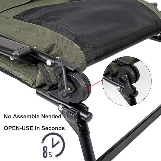VINGLI Heavy Duty Fishing Chair with Footrest Support 440 LBS Oversized Camping Chairs with 160° Adjustable High Back Beach Chair for Outdoors/Yard/Forest