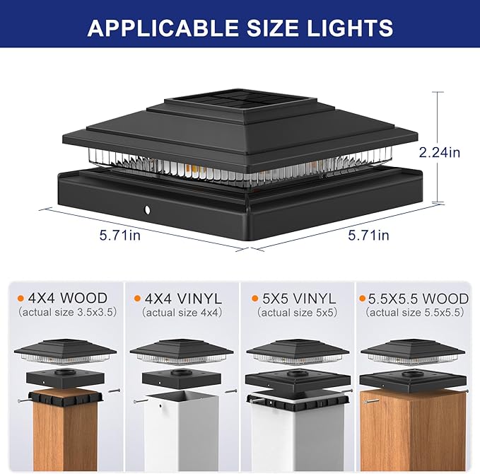 APONUO Solar Post Cap Lights 12-Pack Black IP64 Waterproof 16 LED Fence Post Solar Lights for 4x4 5x5 6x6 Wood/Vinyl Posts 2-Mode Deck Post Lights Solar Powered 10-Hr Lighting for Patio Yard Porch