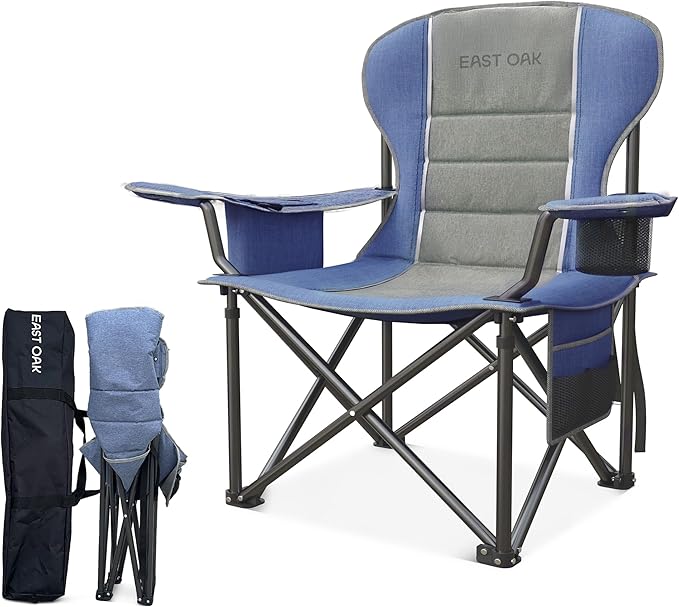 EAST OAK Oversized Camping Chair Heavy Duty Camping Chairs for Adults 500LBS Support 600D Oxford Cup Holder &amp Side Pocket Ideal for Camping Beach Sports Events Backyard &amp Tailgating Gray