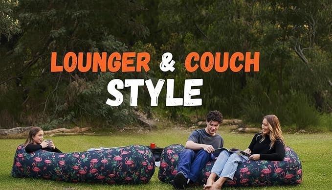Inflatable Lounger with No-Pump Setup Floating Portable Air Chair Ripstop Polyester Stability Peg for Beach Camping Festivals Tailgating (Navy Black)