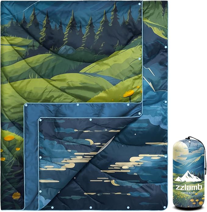 zzlamb Camping Blanket for Cold WeatherOutdoor Puffy Blanket Portable Down AlternativeWindproof Warm Cloak with SnapsCozy Quilt Backpacking Picnic RV Travel Plane Car Hammock Beach Climbing