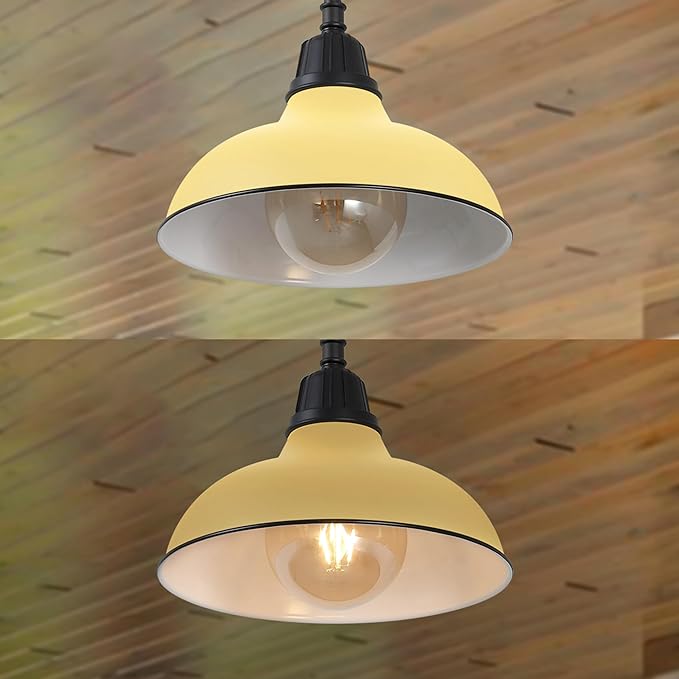 JONATHAN Y 12.25 Matte Yellow 1-Light Farmhouse Indoor/Outdoor LED Pendant Iron Hanging Light and Black Metal Shade Rustic Ceiling Lamp for Kitchen Island LED Bulb Included (JYL7611H)