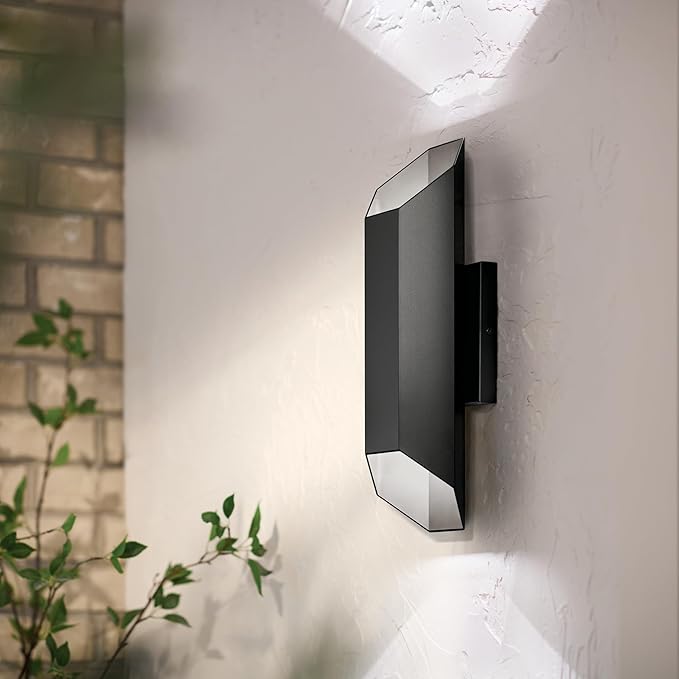Kichler Estella 12 LED 1-Light Outdoor Wall Light in Black Dark Sky Compliant for Exterior Doors Garage Porch Patio Wall (12 x 6) 49607BKLED