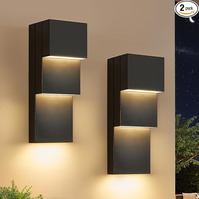 tewei Modern LED Outdoor Wall Sconce 30W Exterior Lighting Fixtures Black Outside Lights for House Integrated LED Outdoor Wall Mount Lights for Front Porch Garage Warm White 3000K 2 Pack