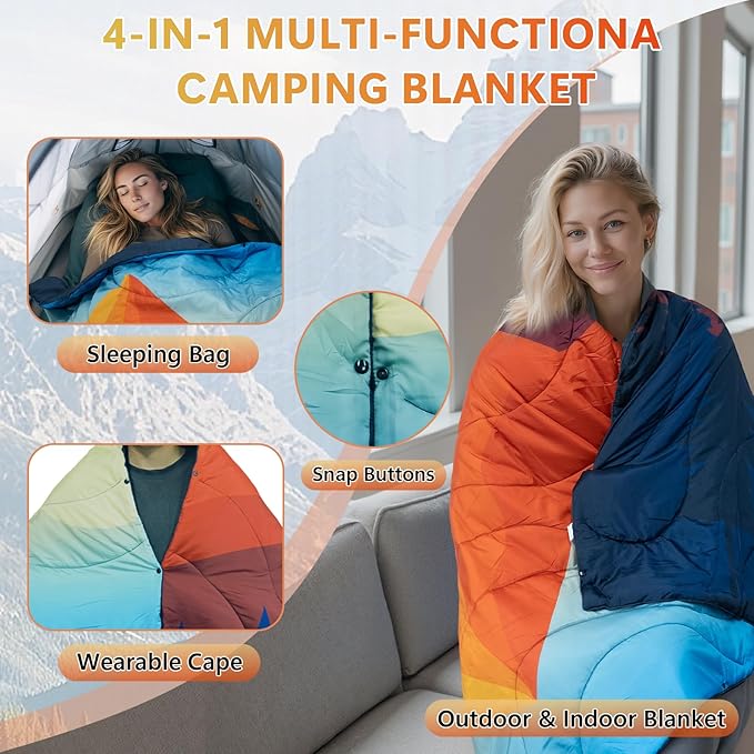 Camping Blanket Packable Down Alternative Puffy Outdoor Blankets Lightweight Water-Resistant Compact Outdoor Blanket for Airplane Travel Picnic Stadium Hiking Party Cold Weather 55x78.8