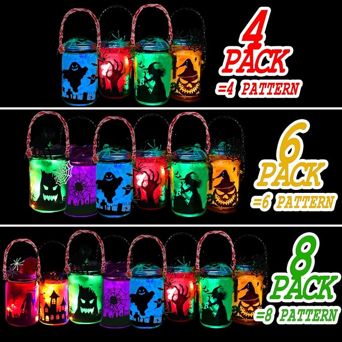 8 Pack Halloween DIY Lantern Jar Craft Kit Decor Supplies Gifts Halloween Crafts for Kids Ages 4-12 for Adult Crafts Activities for School Indoor Outdoor Garden Home DIY Decor Art Kit Project