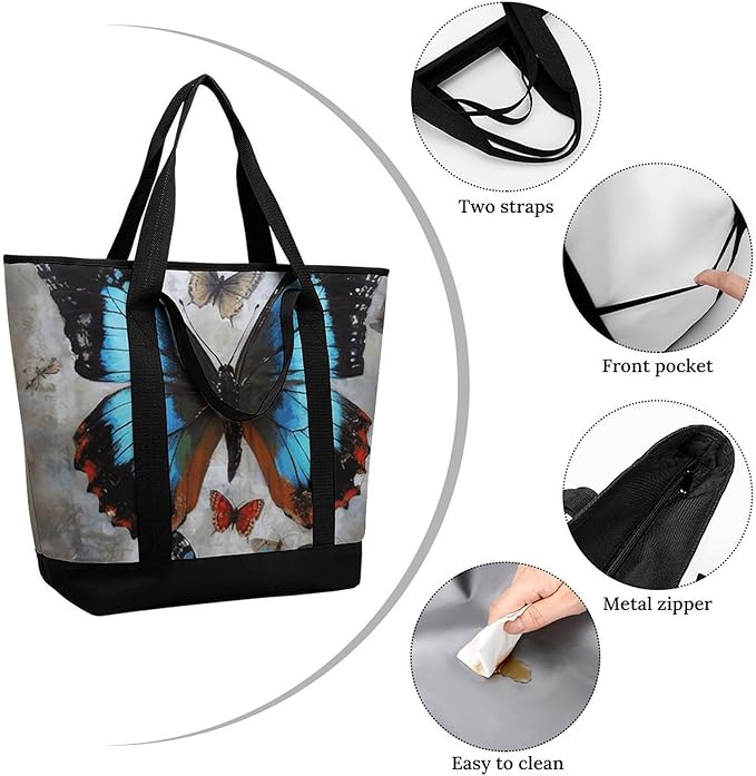 Insulated Shopping BagLarge Reusable Cooler Bags Butterfly Printed Foldable Shopping BagTravel Waterproof Shoulder Bag