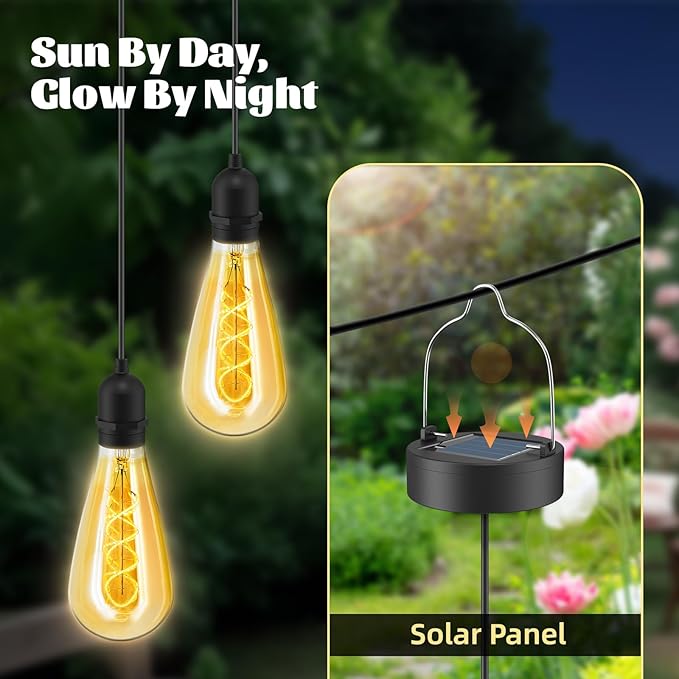 Hanging Solar Lights Glass Edison Bulbs Solar Powered Lantern