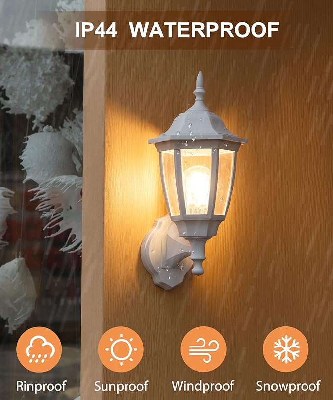 FUDESY Outdoor Wall Lantern Exterior Waterproof Wall Sconce Light Fixture White Front Porch Light Wall Mount for Garage Patio Yard FDS2542EW (Bulb Included)