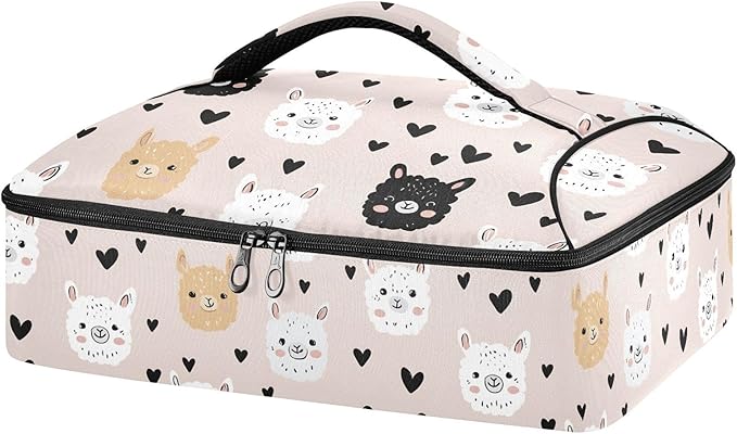 Casserole Carrier Pattern Cute AlpacaInsulated Casserole Carrier for Hot or Cold Food Thermal Lunch Tote for Potluck Parties Picnic Beach Fits 9 x 13 Inches Baking Dish