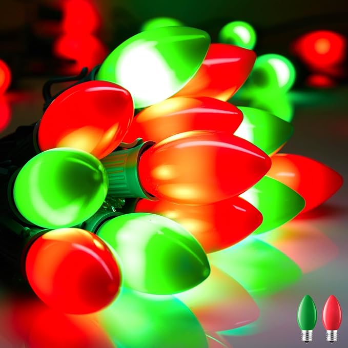 Minetom Vintage C9 LED Christmas Lights Outdoor 50 Feet C9 String Lights with 50 Shatterproof Matte Bulbs Connectable Waterproof Lights for Holiday Party Roofline Backyard Garden Patio Red &amp Gr