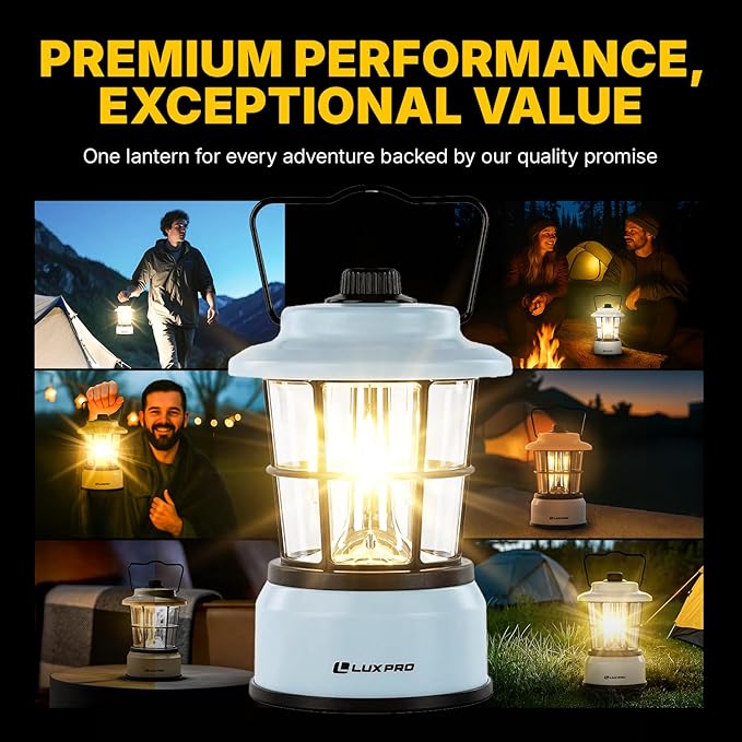 LUXPRO Retro LED Lantern - Battery-Powered Emergency Lantern - Water Resistant - Bright LED Lamp for Indoor &amp Outdoor Use - Use for Tents Hiking or Hurricane Prep (Blue Pack of 2)