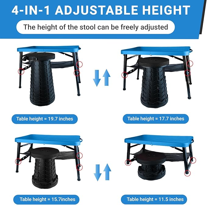 Portable Folding Table and Stool Set Lightweight Foldable Table &amp Collapsible Stool for Camping Picnic Beach Fishing Sturdy Small Outdoor Table with Mesh Layer Storage- Blue