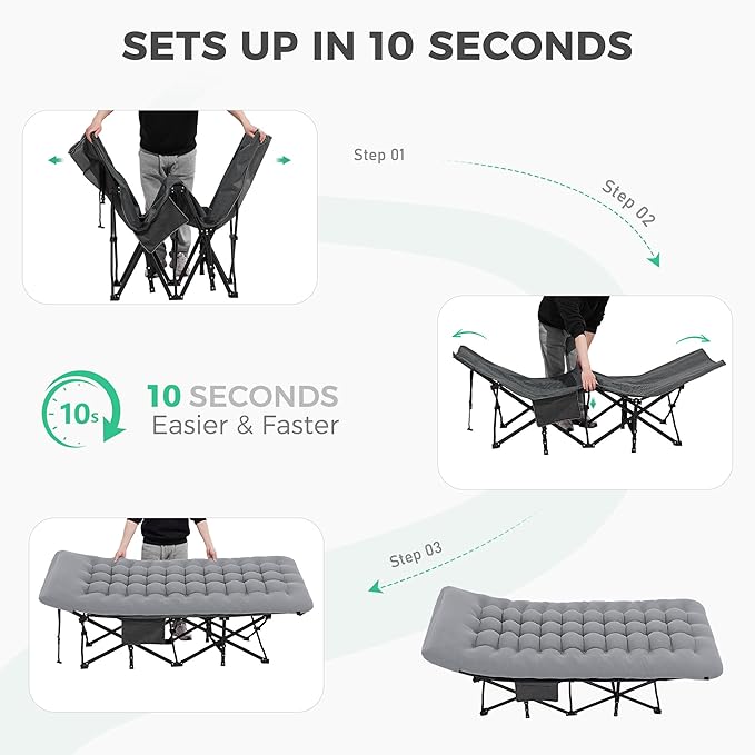 JEAREY Camping Cot for Sleeping 28 Extra Wide Heavy-Duty 1200D Oxford Foliding Cots for Adults Portable with Mattress Carry Bag for Guest Travel Hiking Light Gray