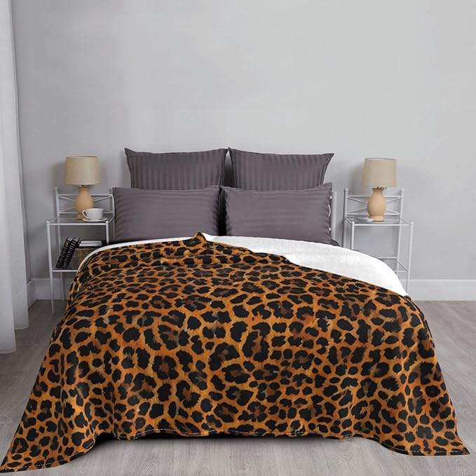 Leopard Pattern Background 50x40 Printed Soft Fleece Blanket for Sofa Bed and Camping - Cozy Blanket for Travel Picnics Nighttime Use