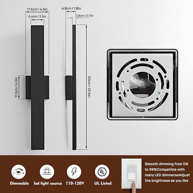 23.6inch Long Outdoor Modern LED Wall Light24W Waterproof IP65 Warm White Led Wall Mount Lighting Fixture Black Outdoor Wall Sconces Outside Lights for House Garage Front Door Patio 2Pack