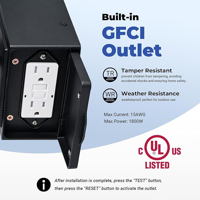 2 Pack Porch Light with GFCI Outlet Distance and Time Adjustable Motion Sensor Outdoor Lights Black Dusk to Dawn Outdoor Light with Outlet for House Garage Garden Waterproof Aluminum