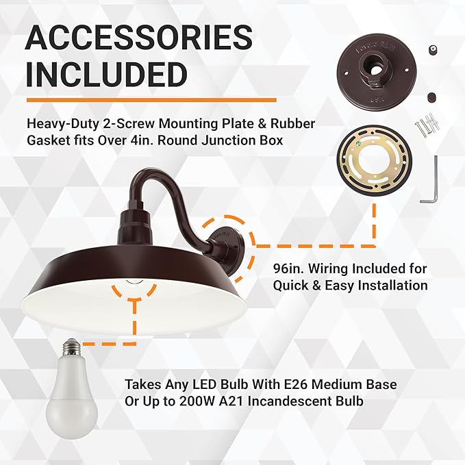 17in. Architectural Bronze Outdoor Gooseneck Barn Light Fixture With 10in. Long Extension Arm - Wall Sconce Farmhouse Vintage Antique Style - UL Listed - 9W 900lm A19 LED Bulb (5000K Cool White)