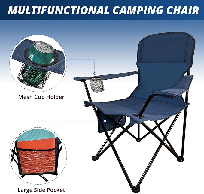 2PCS SAILARY Folding Outdoor Beach Camp Chair with Cup Holder Storage Pocket Waterproof Bag Outdoor Arm Chair Supports 225LBS Cyan