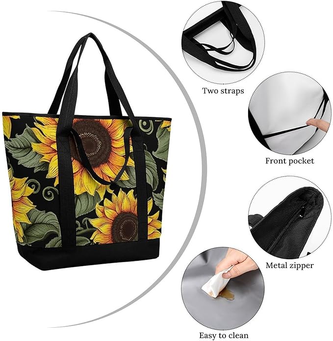 Insulated Shopping BagLarge Reusable Cooler Bags Floral Sunflower Printed Foldable Shopping BagTravel Waterproof Shoulder Bag