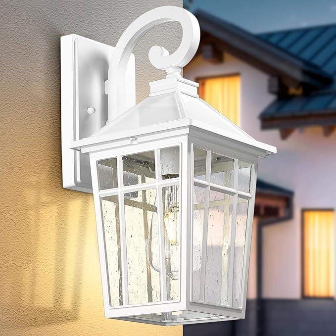 Darkaway Outdoor Wall Lights for House Exterior Lighting Fixtures Wall Mount Outdoor Porch Lights Waterproof White Outdoor Sconce Lights with Seeded Glass for Patio Hallway Garage