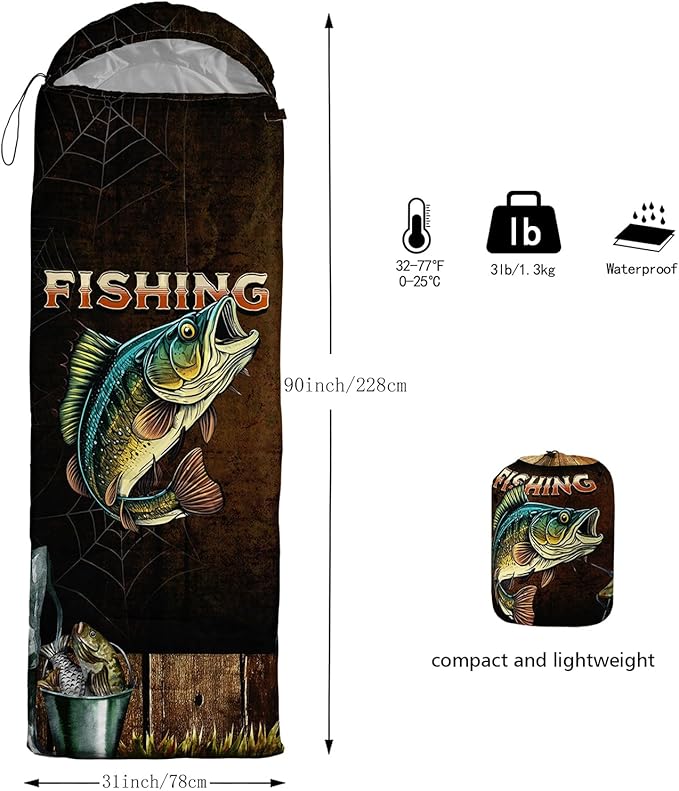 Sleeping Bags for Adults and Kids3D Printing Camping Sleeping Bag for Girls Boys Lightweight Waterproof Cold/Warm 3-SeasonOutdoor Travel with Compression Bags