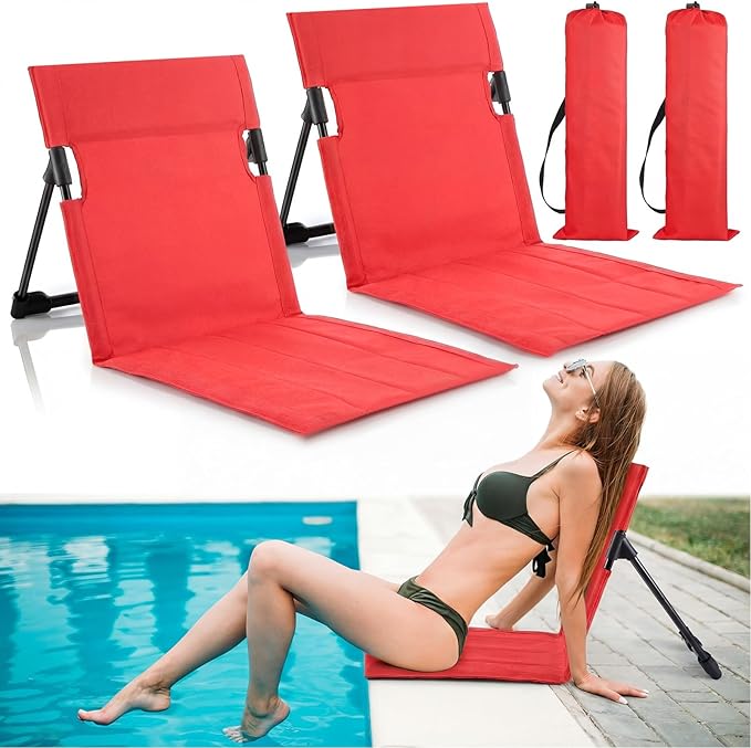 Karenhi 2 Pcs Foldable Poolside Chairs Portable Beach Chair Folding Poolside Chairs for Edge of Pool for Adults Traveling Camping Picnic Lawn Accessories (Red)