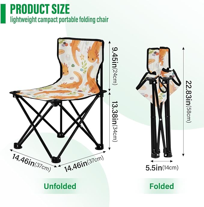 FRODOTGV Folding Heavy Duty Camping Chairs Orange Lizard Pattern Portable Beach for Traveling Backpacking Chair Ultra Lightweight with