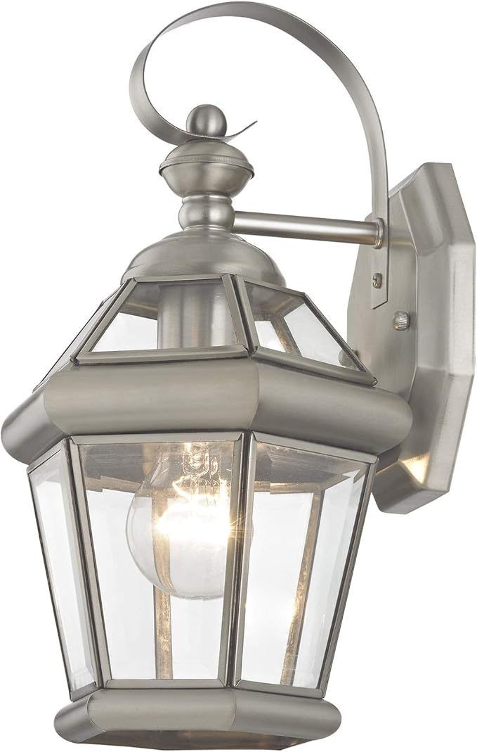 Livex Lighting 2061-91 Outdoor Wall Lantern with Clear Flat Glass Shades Brushed Nickel