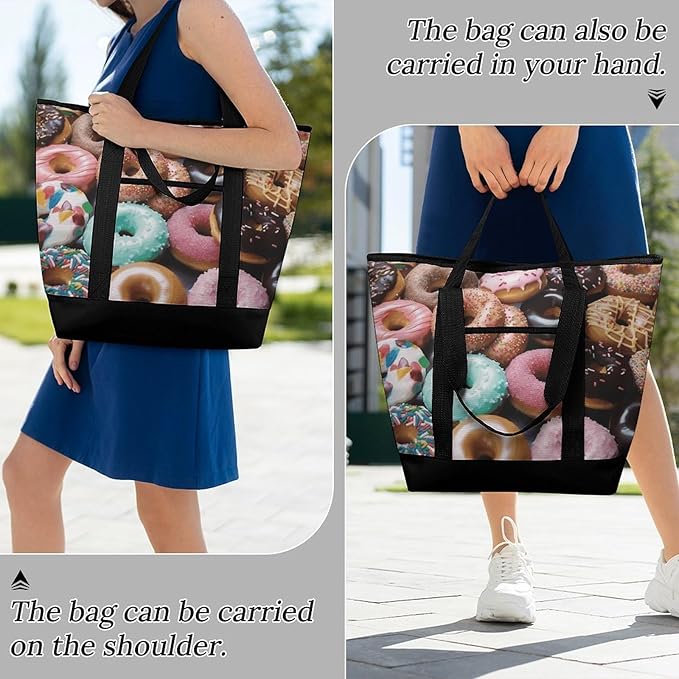 Insulated Shopping BagLarge Reusable Cooler Bags Donuts Printed Foldable Shopping BagTravel Waterproof Shoulder Bag