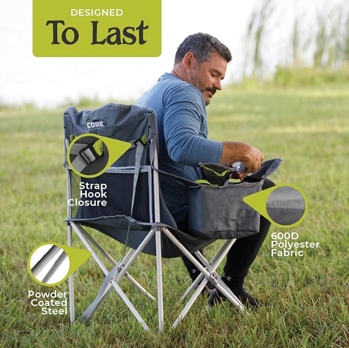 CORE Padded Quad Chair with Built-in Cooler | Folding Chair with Cupholder &amp Storage Pocket for Indoor Home or Outdoor Camping | Perfect for Concert Seat Sports Beach Travel &amp Picnic