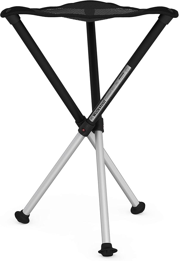 Walkstool - Comfort Model - Black and Silver - 3 Legged Folding Stool in Aluminium - Height 18 to 30 - Maximum Load 440 to 550 Lbs - Made in Sweden