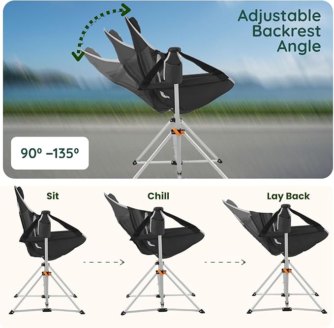 Hammock Camping Chair – Folding Swing Chair with Headrest &amp Cup Holder 300 lbs Support Breathable Mesh Portable &amp Lightweight for Outdoor Camping Fishing Patio &amp Travel