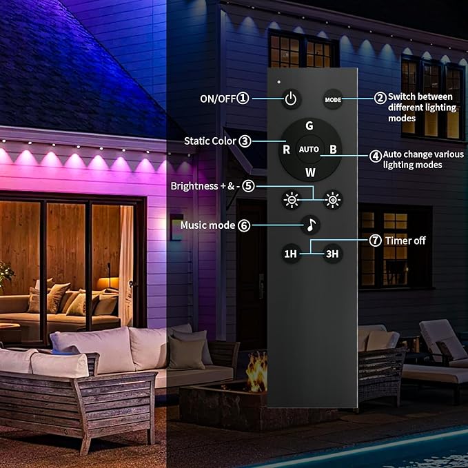 KSIPZE 100ft Permanent Outdoor Lights Waterproof IP67 Smart RGB+IC Eaves LED Lights with App &amp Button Control 200+ Dynamic Scene Modes for House Roof Garden Christmas Party Decor