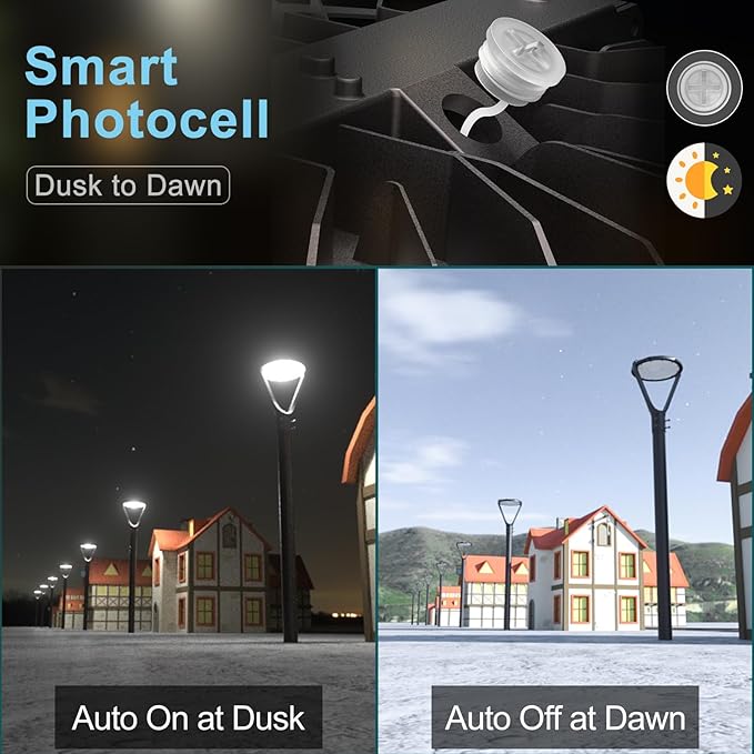 Lightdot 200W LED Post Light with Dusk to Dawn Photocell 30000LM 5000K Pole Lights Outdoor Waterproof 45-93In Height LED Circle Area Light for Parking Lot Garden Yard Street Lighting-4Pack